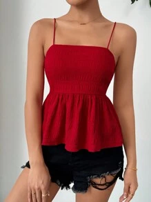 SHEIN Essnce Red Woven Texture A-Line Camisole Top For Spring/Summer - Red - View 2