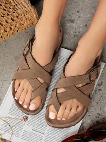 SHUZIA 女士平底凉鞋夏季鞋春季鞋春假鞋复活节度假鞋休闲鞋沙滩鞋母亲节礼物 - 卡其色 - 查看 2