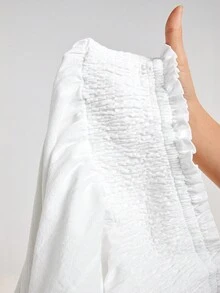 SHEIN Qutie 女式高腰荷叶边前褶皱阔腿裤配装饰腰带沙滩裤 - 白色 - 查看 8