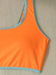 SHEIN Swim 女款夏季海灘撞色修邊兩件套比基尼泳衣嘉年華 - 橘色 - 查看 5