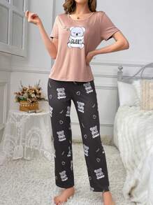 Ensemble de pyjama avec haut à manches courtes col rond et pantalon imprimé koala - Multicolore - Voir 4