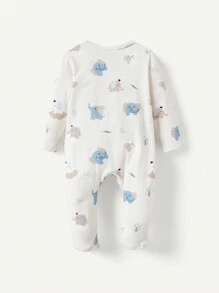 Cozy Pixies 2pcs Newborn Baby Boy Cartoon Pattern Round Neck Long Sleeve Romper And Pants Set Matching Set