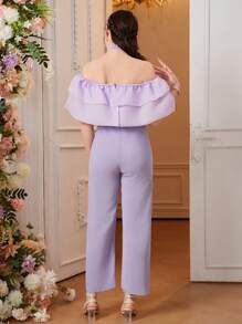 Teenage Girl's Ruffle Trim Halterneck Jumpsuit - Purple - View 2