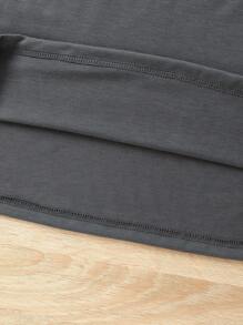 Tween Girl Street Fashion Guitar Rose Pattern Print Drop Shoulder Carbon Gray Short Sleeve T-Shirt - Dark Grey - View 3