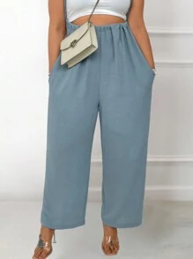 SHEIN Clasi 大碼斜口袋闊腿褲 - 藍色 - 查看 1