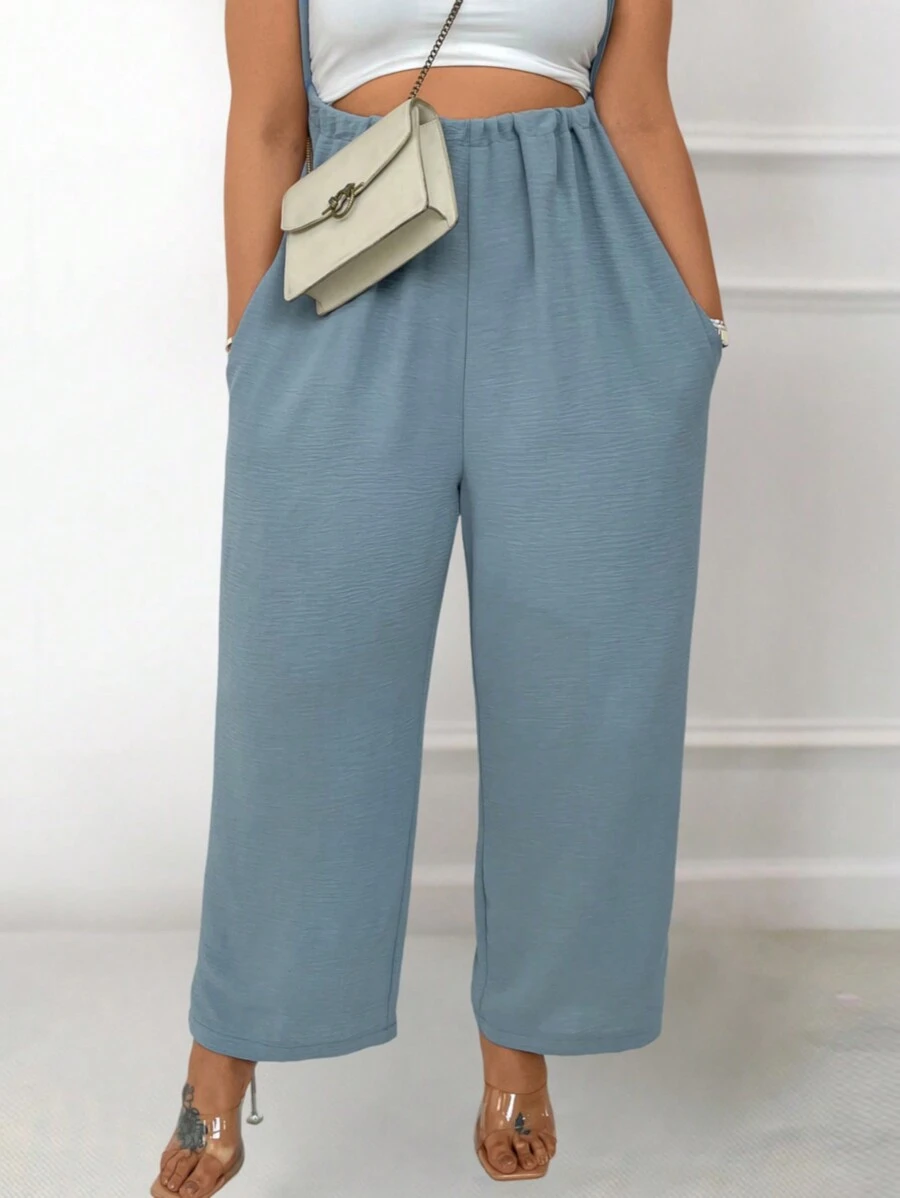 SHEIN Clasi 大碼斜口袋闊腿褲 - 藍色 - 查看 1