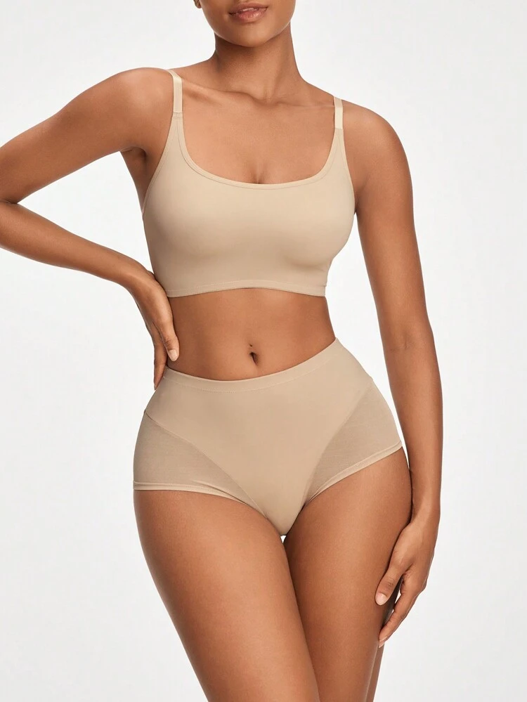 Women's Solid Color Mesh Panel Shapewear Set