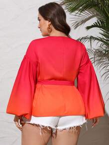 Shantress Sada Designer Business Casual Plus Wrap V-Neck Blouse, Fall, For Autumn & Winter, Holiday, Vacation, Festival, Office - Multicolor - View 2