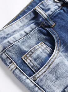 Men's Distressed Denim Shorts, European And American Style - Blue and White - View 4