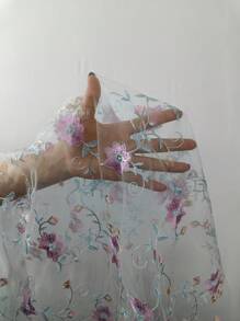 Embroidered Floral Mesh Contrast See-Through Spaghetti Straps Night Dress PerfectSummer - Pink - View 6