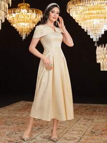 Modelyn Robe casual à taille resserrée par cordon femme, couleur unie. Robe de soirée élégante pour soirée, robes de soirée longues