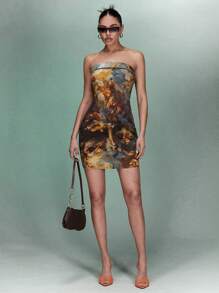 SHEIN BAE Grafika figurowa Dopasowana, Jeansowa Sukienka - Wielokolorowe - Zobacz 1