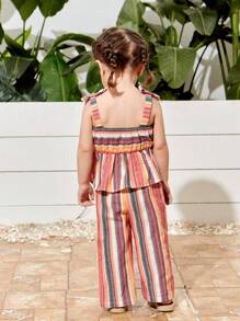 SHEIN Baby Girl Striped Cami Top With Elastic Waist Pants Set For Summer Vacation - Multicolor - View 2