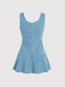 少女時尚休閒無袖牛仔裙 - 淺色水洗藍 - 查看 2
