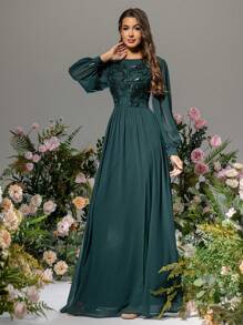 LOVE&LEMONADE Green Sequin Patchwork Slit Dress - Green - View 6