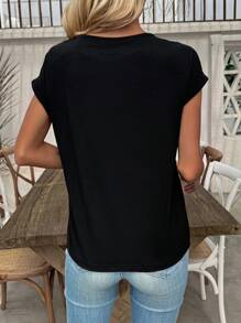 SHEIN LUNE Women's Shiny Sparkly Round Neck Short Sleeve T-Shirt