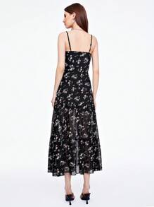 SHEINNeu Summer Women's Chiffon Floral Print Spaghetti Strap Black Dress - Multicolor - View 2