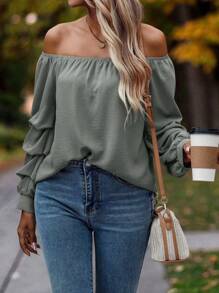 SHEIN Clasi Off Shoulder Solid Blouse - Grey - View 5