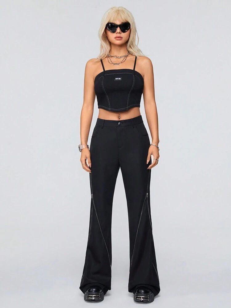 Metal Zipper Low Waist Flared Pants