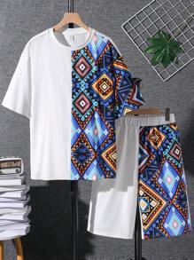 SHEIN Teen Boy Rhombus & Digital Print Two Piece Set - Multicolor - View 7