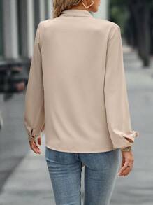 SHEIN LUNE Cà vạt Tay áo lồng đèn Áo sơ mi - Màu be - Xem 2