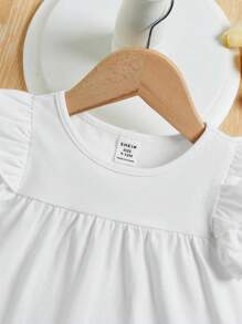 SHEIN Cute Baby Girl Flutter Sleeve Solid Color Top - White - View 4