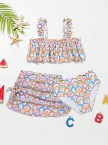 Young Girl Rainbow Print Bikini Set Summer Beach - Multicolor - View 1