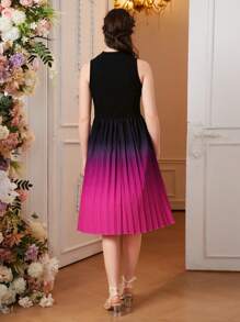 SHEIN Teen Girl Gradient Pleated Sleeveless Dress - Multicolor - View 2