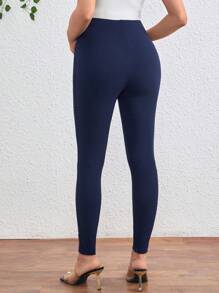 SHEIN Quần ôm trang trí hai hàng khuy cho bà bầu - Màu xanh hải quân - Xem 2