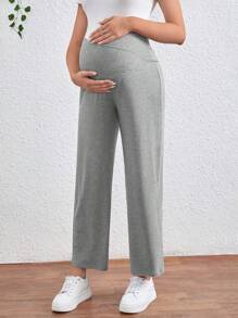 SHEIN Maternity Support Belly V Waist Pants - Light Grey - View 4