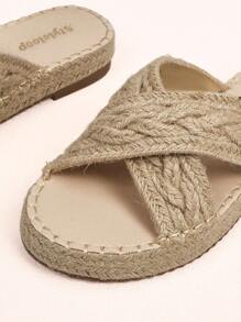 Styleloop Sandalias planas de suela gruesa y trenzadas bohemias y cómodas con cuerda para mujer, para moda de primavera y verano - Albaricoque - Ver 3