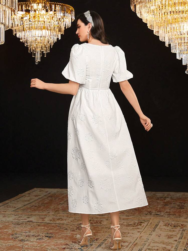 Women's Square Neck Short Puff Sleeve Dress