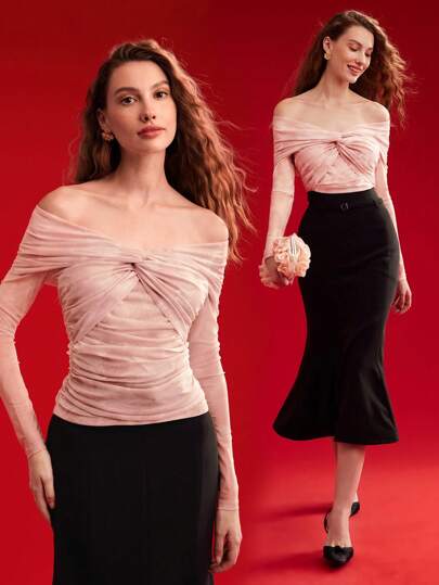 MOTF PREMIUM LADIES' OFF SHOULDER TWIST TIE DYE T-SHIRT,VALENTINE'S DAY