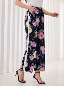 Modelyn Women's Elastic Waist Floral Printed Long Pants - Multicolor - View 1