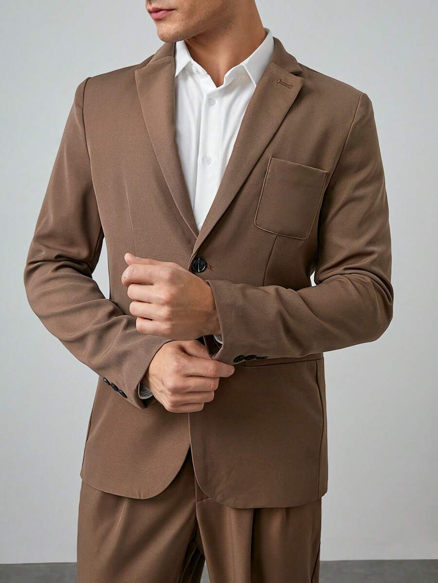 Manfinity VCAY Men's Woven Lapel Blazer - Brown - View 1