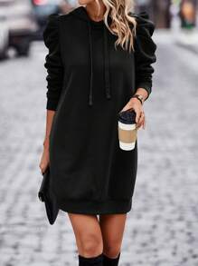 SHEIN Clasi 女式泡泡袖長連帽衫 - 黑色 - 查看 3