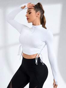 SHEIN Sports Sudadera Deportiva De Manga Larga Con Dobladillo Con Cordón Para Mujeres - Blanco - Ver 2