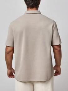 Manfinity Homme Men's Plus Size Solid Color Short Sleeve Polo Shirt, Casual Plain Shirt, Going Out