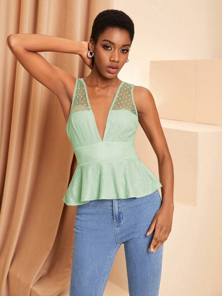 Designer Women Deep Cut Mesh Overlay Top, For Summer, Holiday, Spring, Going Out, Festival