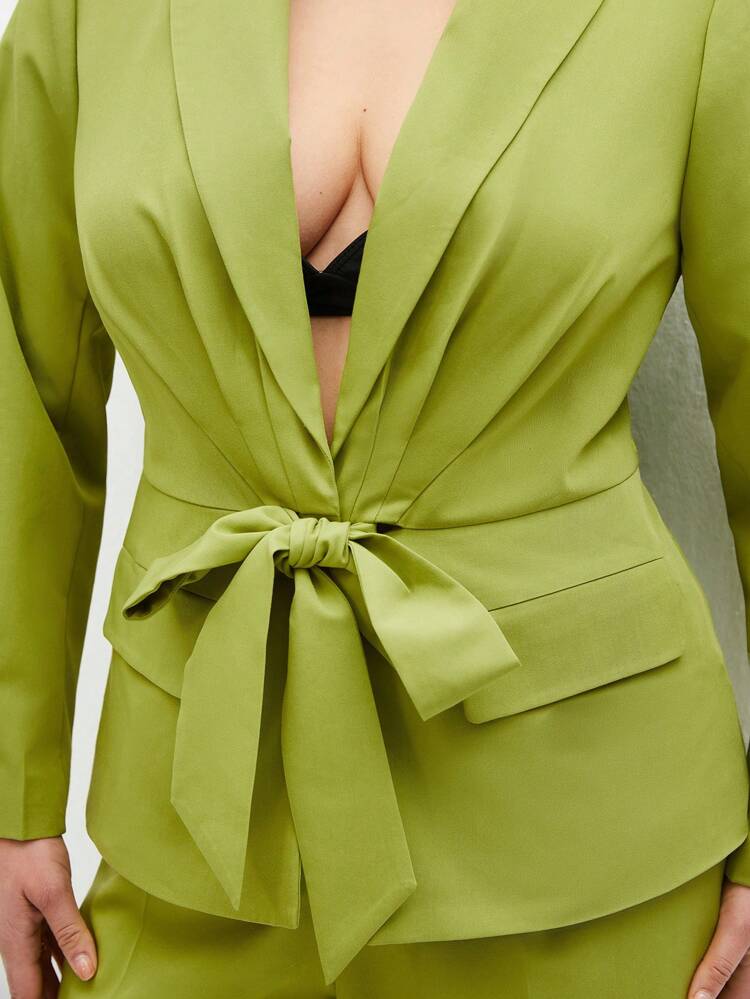 Plus Size Women's Casual Front Tie Suit Set
