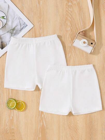 SHEIN Vintaside Kids 2pcs/Set Young Girl Cute, Comfortable, Multi-Color Leggings, Suitable For Spring/Summer Casual Wear, Sports & Leisure, Minimalist Comfortable White Shorts Set Summer Holiday