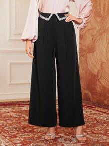 Modelyn Women's Loose-Fit Pants With Fold-Over Waist Design - Black - View 4