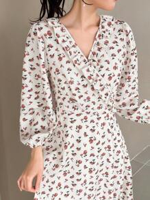 FRIFUL Women's Floral Print V-Neck Long Sleeve Dress,Ruffle Boho Vacation Outfits Women - Multicolor - View 7