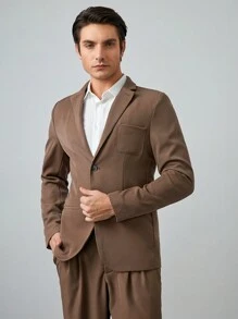 Manfinity VCAY Men's Woven Lapel Blazer - Brown - View 2