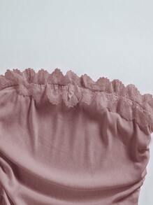 SHEIN Unity Women's Strapless Lace Patchwork Top With Bow Decoration - Baby Pink - View 4