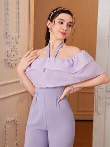 Teenage Girl's Ruffle Trim Halterneck Jumpsuit - Purple - View 3