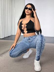 SHEIN SXY Damen-denimhose Mit Schmaler Passform Und Falten