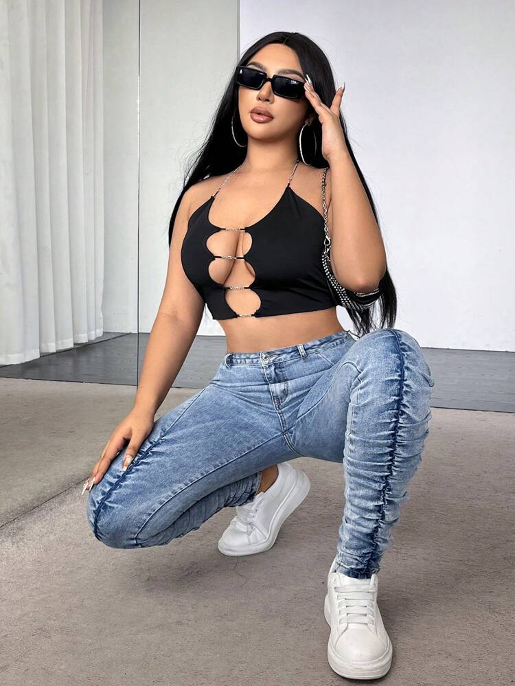 Women's Slim Fit Pleated Denim Pants