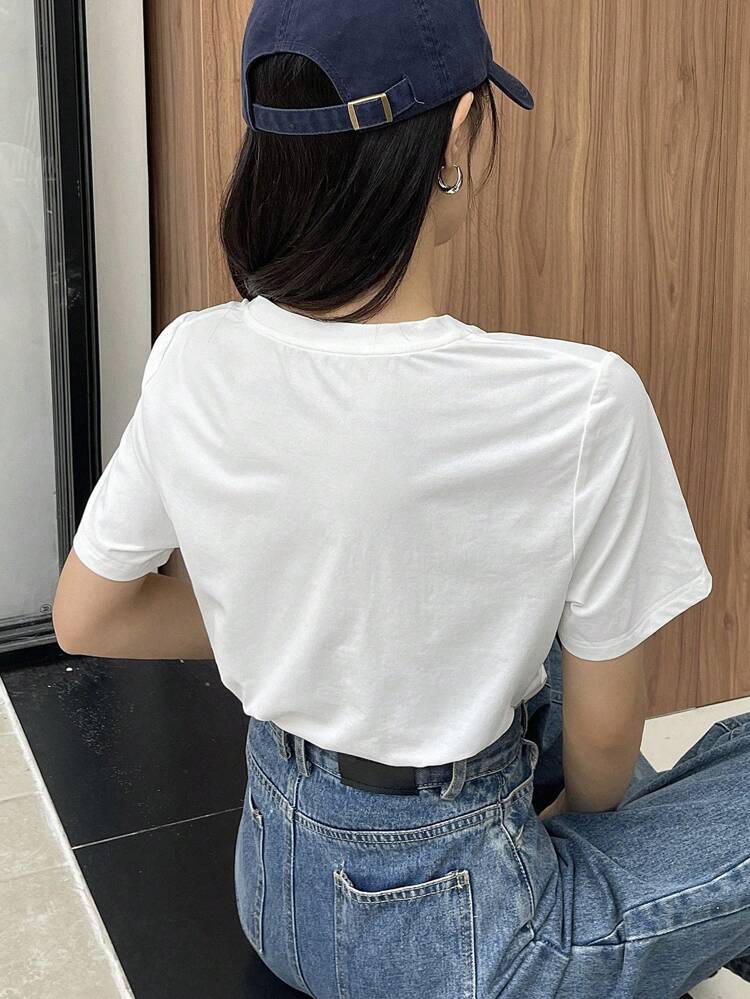 Women's Solid Color V-Neck Casual T-Shirt