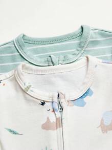 Cozy Pixies 2pcs Newborn Baby Boy Cartoon Pattern Round Neck Long Sleeve Romper And Pants Set Matching Set